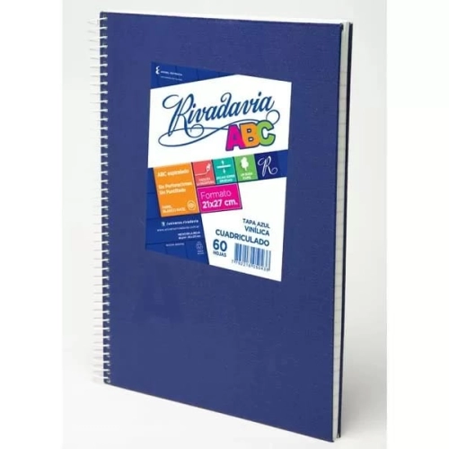 CUADERNO RIVADAVIA ABC VINILICO 21x27 x60h. CUADRICULADO AZUL