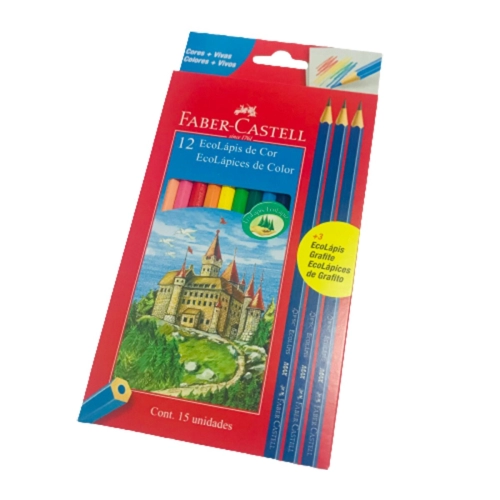 LAPICES DE COLORES FABER-CASTELL ECOLAPIZ x12 LARGO + 3 GRAFITOS