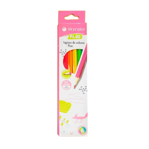 LAPICES DE COLORES SKYCOLOR FLUOR x6 LARGO
