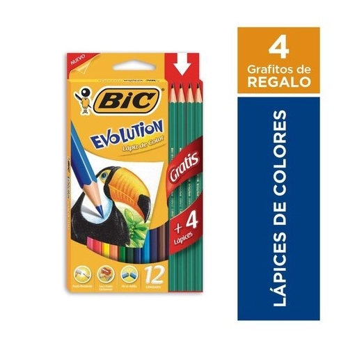 LAPICES DE COLORES BIC x12 LARGO +4 GRAFITO