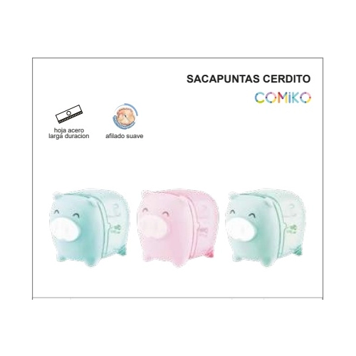 SACAPUNTAS PLASTICO CERDITOS 6 COLORES DISPONIBLES