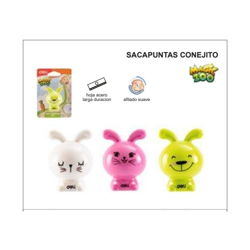 SACAPUNTAS PLASTICO CONEJOS 3 COLORES DISPONIBLES