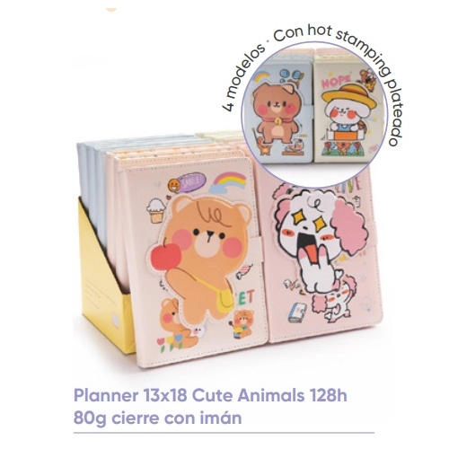 PLANNER CUTE ANIMALS 13x18cm.CIERRE CON IMAN x128h.456