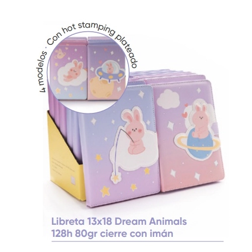 LIBRETA DREAM ANIMALS 13x18cm.CIERRE CON IMAN 457 x128h.