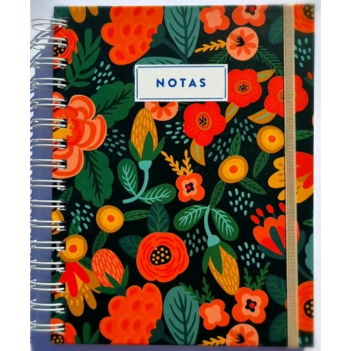 CUADERNO A4 (21 x 29.7) TAPA DURA x120h. RAYADO CON ELASTICO GLOSS NOTAS FLORES