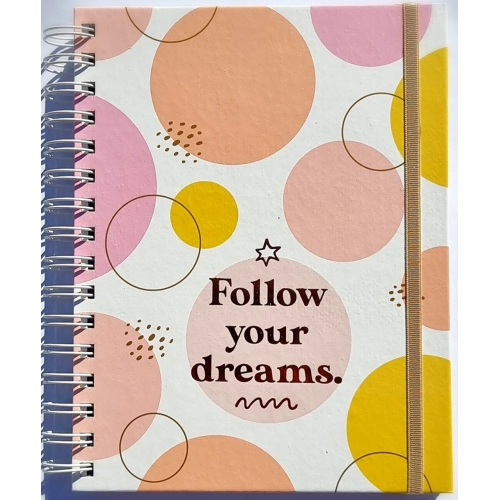 CUADERNO A5 (14.8 x 21) TAPA DURA x120h. RAYADO CON ELASTICO GLOSS FOLLOW YOUR DREAM