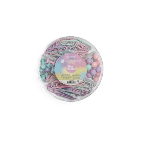 SET SKYCOLOR PASTEL CIRCULAR BROCHES + CHINCHE BOLITA + CHINCHE GALERA
