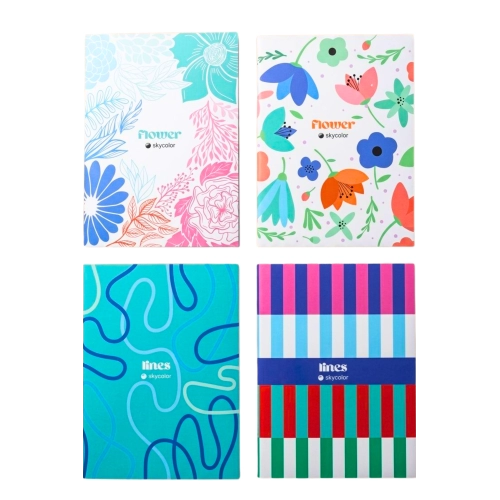 CUADERNO LINES/FLOWERS SKYCOLOR TAPA FLEXIBLE X48 HJS RAYADO 70 GRS